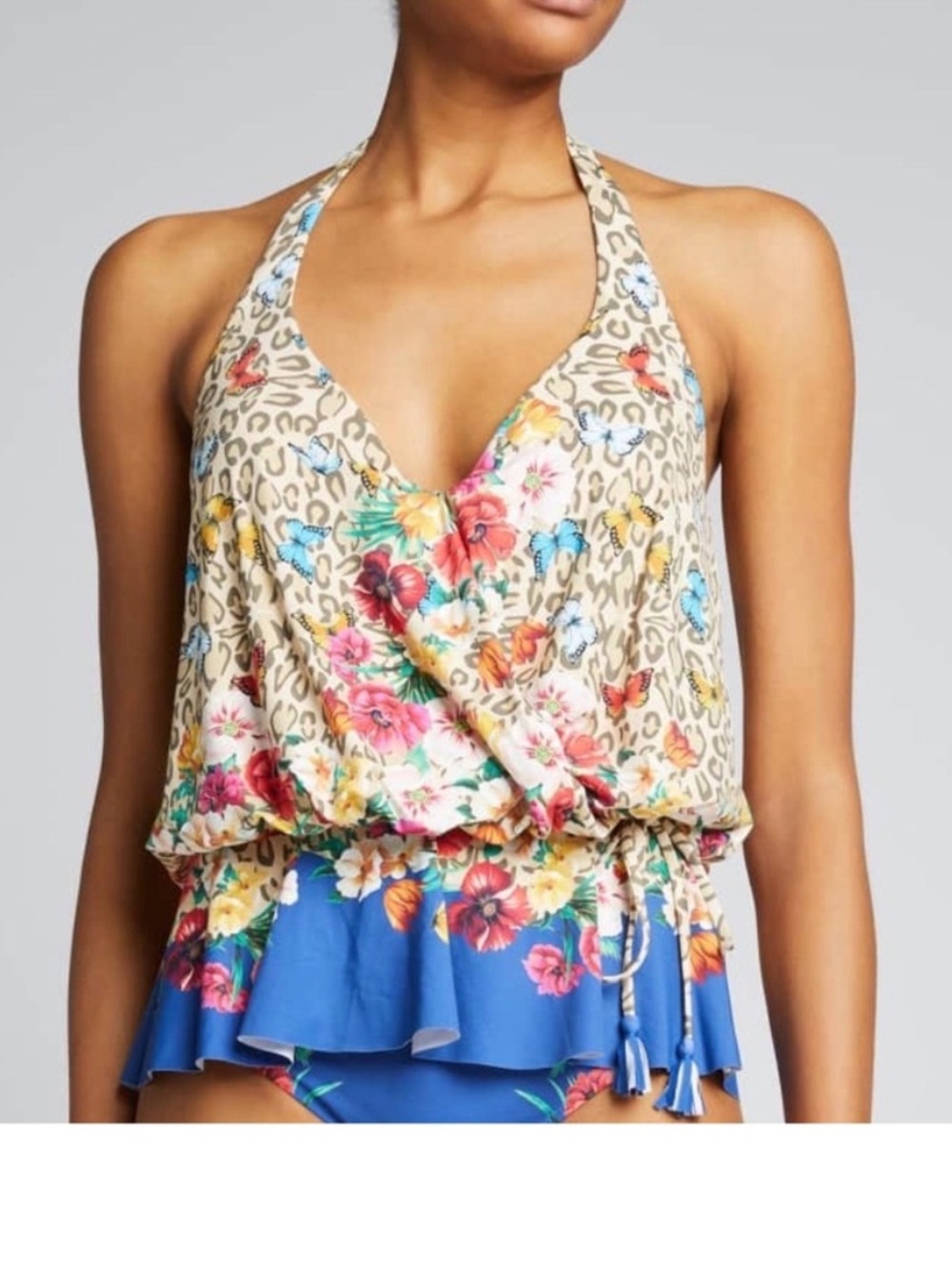 NWT! Johnny Was Plus Bella Drawstring Halter Tankini with tassels top 2x